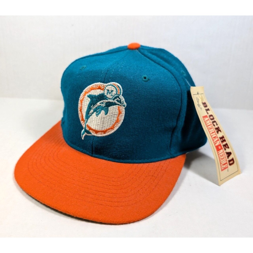 Miami Dolphins Vintage Snapback Hat American Needle Blockhead Teal Orange NFL‎